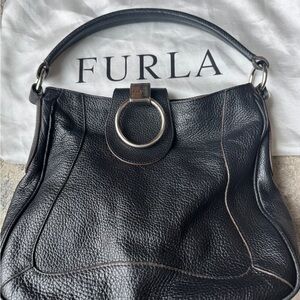 Furla Black Textured Leather Shoulder Bag